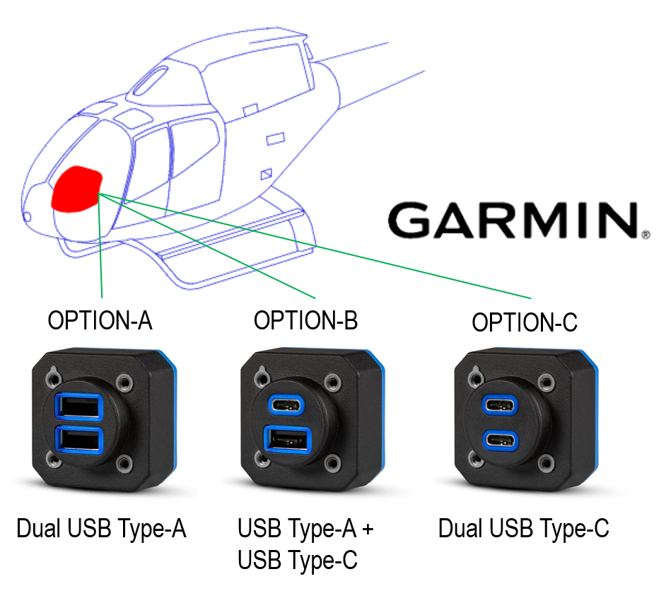 Airbus EC120 Instrument Panel USB Ports - Swiss Helicopter Engineering